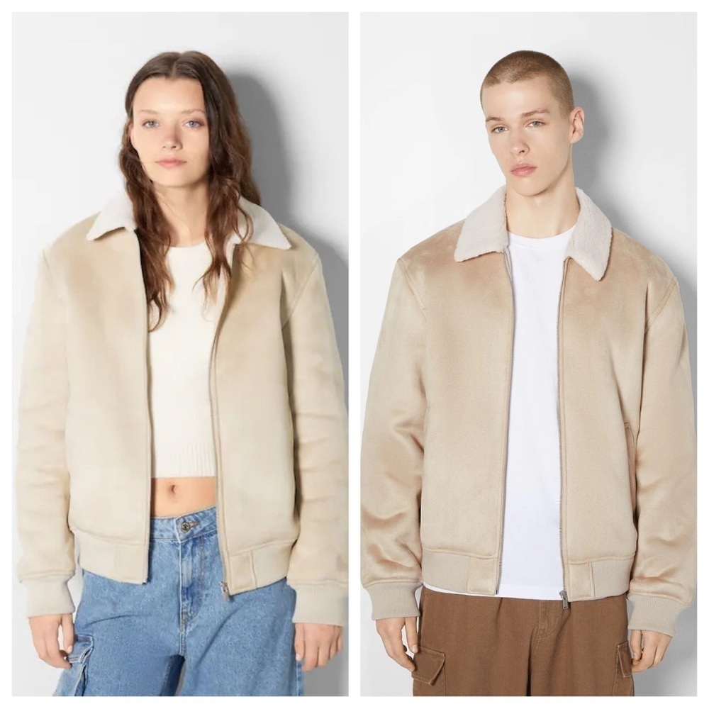 🌹NWT. Bershka Cream Unisex Faux Suede and Sherpa Aviator Jacket. Size M.